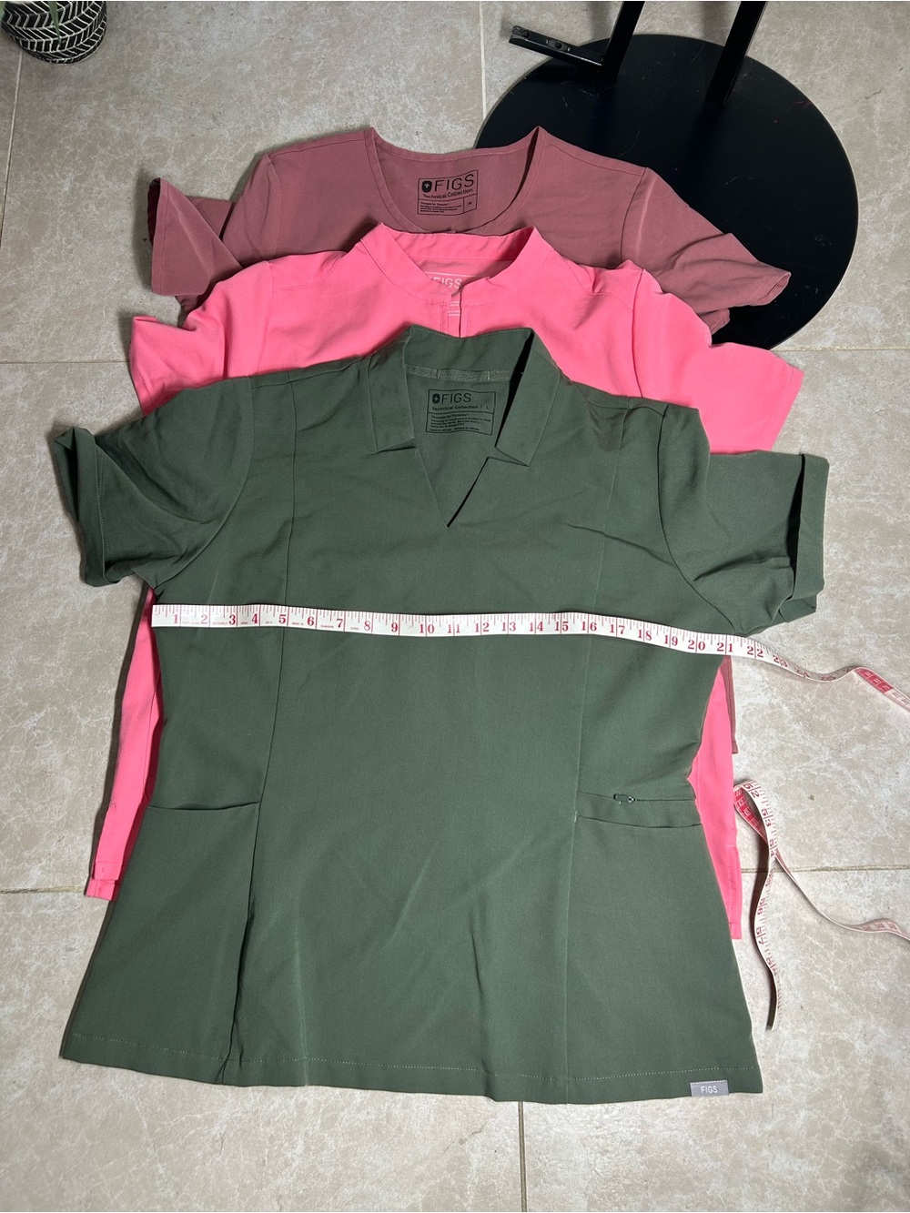 FIGS Size M set of 3 Olive Green Short Sleeve V-Neck Top